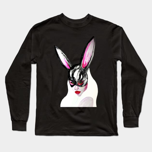 White Rabbit Long Sleeve T-Shirt by StilleSkyggerArt